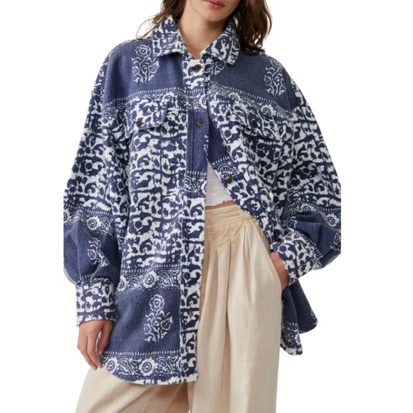 Free People Tops - Free People Printed Ruby Jacket Navy Combo
